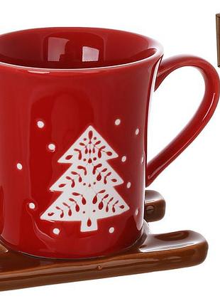 Кружка фарфоровая сани 150мл, цвет - красный товар от производителя