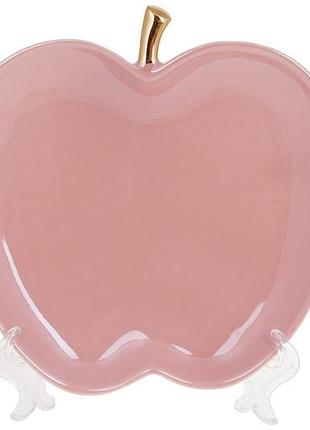 Тарелка фарфоровая яблоко 18.5см, цвет - розовый перламутр с золотом - 4 шт упаковка товар от производителя