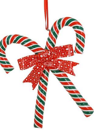 Декоративна підвіска льодяник посох 13.5*11*2.5см, колір - червоний із - 12 шт упаковка товар від виробника