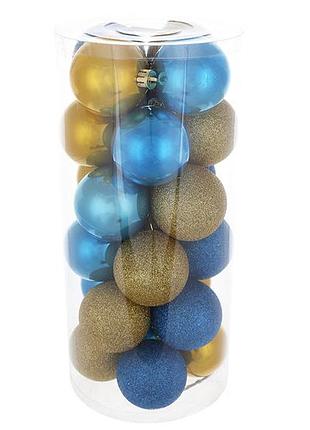 Набор ёлочных шаров 6см, 24шт; цвет - синие с золотыми, 12шт - глиттер, 12шт товар от производителя