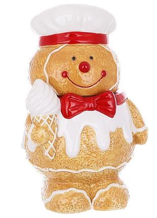 Банка керамическая для сладостей пряничный мальчик, 1.2л, цвет светло - коричневый с товар от производителя