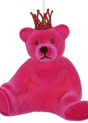 Ялинкова прикраса ведмедик з короною з флоковим напиленням, 20см, колір - 12 шт упаковка товар від виробника