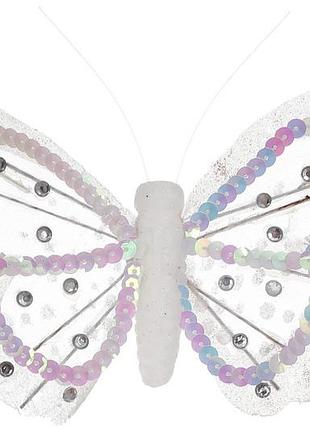 Декоративная бабочка на клипсе 19см, цвет - белый - 12 шт упаковка товар от производителя