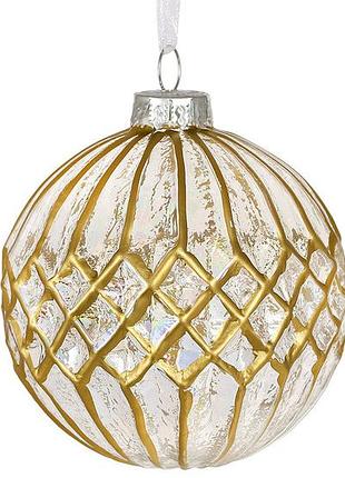 Ялинкова куля з прозорого скла 8см, колір - перламутр із золотом - 6 шт упаковка товар від виробника