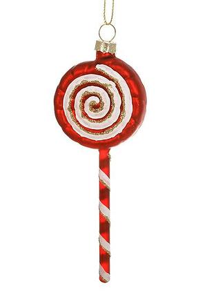 Ялинкова скляна прикраса 5.2*13.9см льодяник, колір - червоний з білим - 6 шт упаковка товар від виробника