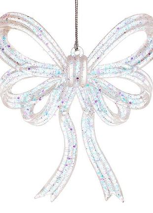 Акрилова прикраса бант 13см, колір - прозорий з блискітками - 12 шт упаковка товар від виробника