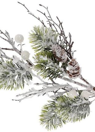 Декоративна засніжена гілка хвої з білими ягодами та шишками, 50см - 12 шт упаковка товар від виробника