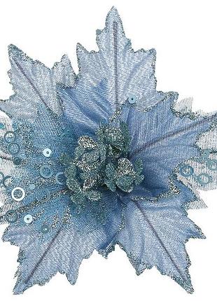 Декоративна квітка з глітером 17см, колір - блакитний товар від виробника