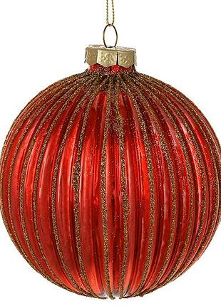 Елочный стеклянный шар 10см, цвет - красный с золотым глиттером - 4 шт упаковка товар от производителя