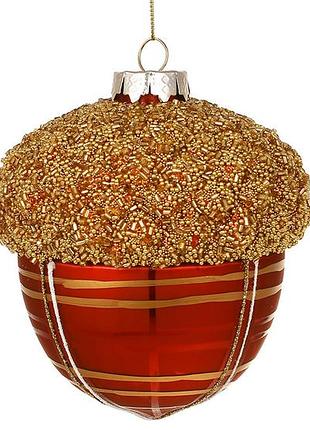 Елочное украшение из стекла желудь с бисером 11см, цвет - красный с - 6 шт упаковка товар от производителя