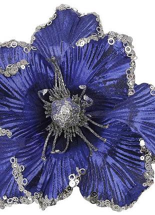 Декоративна квітка з паєтками 26см, колір - синій зі сріблом товар від виробника