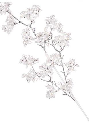 Декоративная ветка с ягодами в пайетках 60см, цвет - белый перламутр - 12 шт упаковка товар от производителя