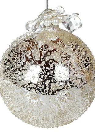 Ялинкова куля 10см із дзеркальною поверхнею та покриттям "лід", з декором - 4 шт упаковка товар від виробника
