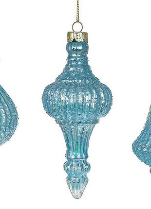 Елочное украшение 3 вида, 6*14.5см, 6*14.5см, 6*14.5см, цвет - голубой с перламутром товар от производителя