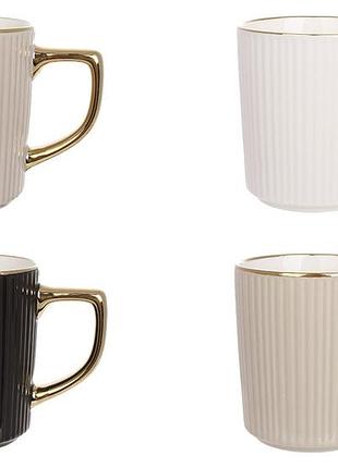 Кухоль порцеляновий із золотою облямівкою та ручкою, 400мл, 4 дизайни - 12 шт упаковка товар від виробника