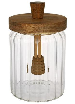 Банка для меду скляна з дерев'яною кришкою та ложкою з акації 550мл товар від виробника