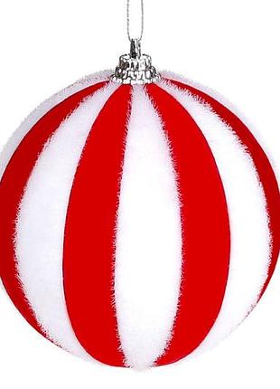 Ялинкова куля з велюровим покриттям 8см, колір - червоний з білим - 12 шт упаковка товар від виробника
