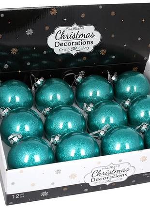 Ёлочный шар 10см с глиттером внутри, цвет - бирюзовый - 12 шт упаковка товар от производителя