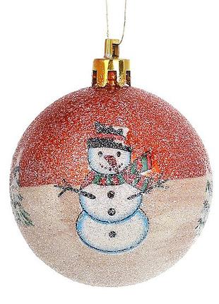 Ялинкова куля з малюнком усипана гліттером, 6см, колір - теракотовий товар від виробника