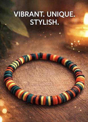 Браслет резинка унисекс женский мужской яркий бохо летний глина керамика радужный радуга ланцюжок y2k