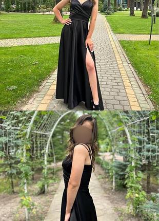 Роскошное темное атласное платье с разрезом | идеальное на выпускной, свидание, фотосессия | s-m 📝 описание: эффектное темное атласное платье с разрезом на ноге 🤍