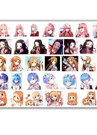 Стикеры аниме девушки топ вайфу а4 лист (stik_135)
