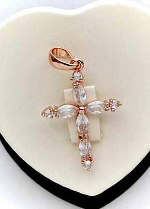 Позолочений хрестик білі камені медичне золото позолоченный крестик белые камни медзолото подарок