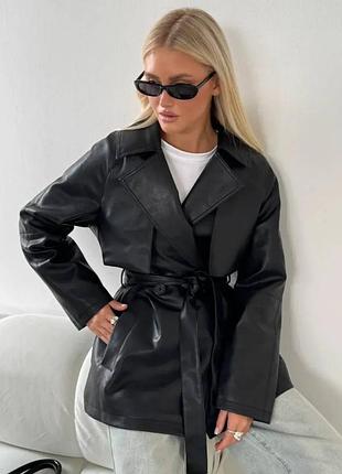 Тренч пальто плащ куртка з поясом екошкіра