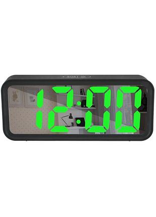 Зеркальные led часы с будильником и термометром dt-6508 black (зеленная подсветка) (7143)
