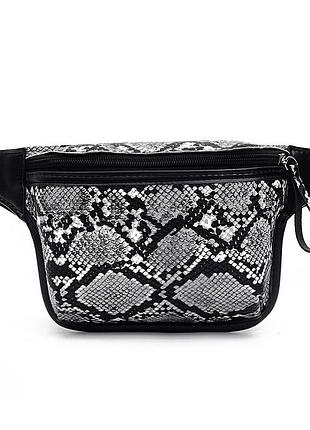 Жіноча бананка сумочка на поясі під рептилію сумочка на пояс чорного кольору змія