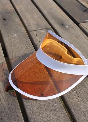 Женский пластиковый прозрачный козырёк лого брендированный оранжевый