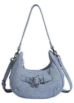 Сумочка жіноча багет зі срібною фурнітурою білого кольору блакитний