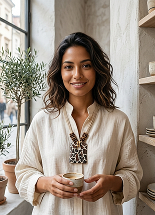 Колье натуральное дерево винтажное жираф
