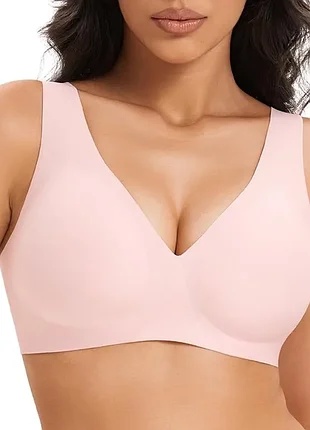 Женский бюстгальтер пуш-ап deyllo bra без косточек, глубокий v-вырез, нежно-розовый, р. xl c-d (80-90) новый