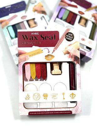 Набір для воскових печаток wax seal stamp set diy, 6 печаток, 4 воскові стіки