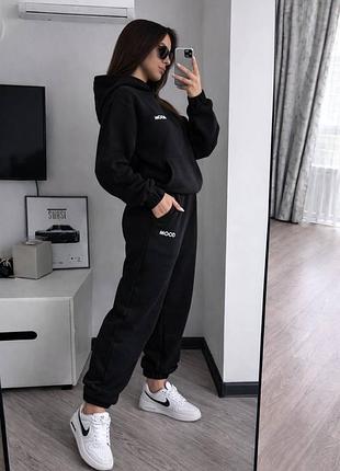 Жіночий чорний спортивний костюм двійка теплий