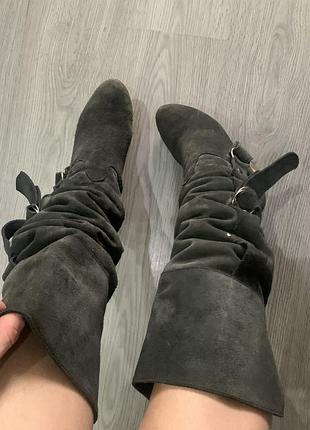 Козаки сапоги гармошкой натуральная замша на каблуке  на меху 40-41 размер