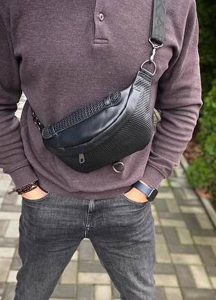 Шкіряна сумка чоловіча нагрудна бананка через плече steelback