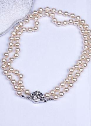 Чокер колье женская, двойная цепочка из бусин