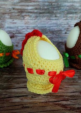 Вязаный чехол на крупное яйцо "курча и динозавр"