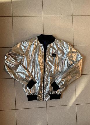 Сріблястий бомбер - дощовик жіночий весняний водонепроникний s блискучий archive vintage y2k