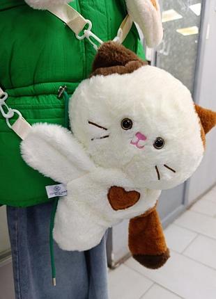 Дитячий плюшевий рюкзак для дівчинки чи хлопчика котик, в садок або для прогулянок