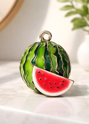 Брошка «соковитий кавун» з емаллю, 3 см