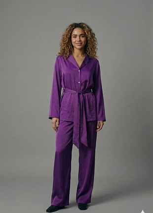 Сорочка піжамна атласна фіолетова etam