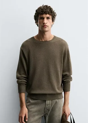 Новая мужская хлопковая кофта zara, новый коричневый джемпер зара размер м, л
