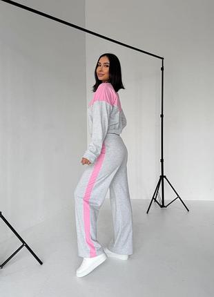 Прогулянковий костюм світшот і штани палаццо на гумці з лампасами