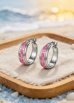 Сережки з рожевими опалами nano