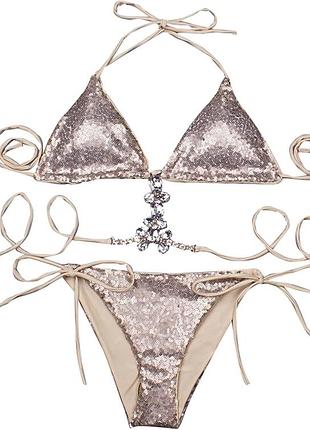 Жіночий блискучий купальник з паєтками та камінням