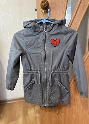 Куртка-плащ дитяча демісезонна 122 см 6–7 років сіра з капюшоном фліс