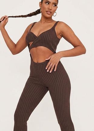 Вʼязаний комбінезон plt з вирізами розмір м коричневий
